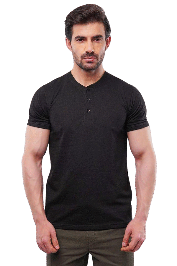 Laxile Premium Black Henley T-Shirt for Men