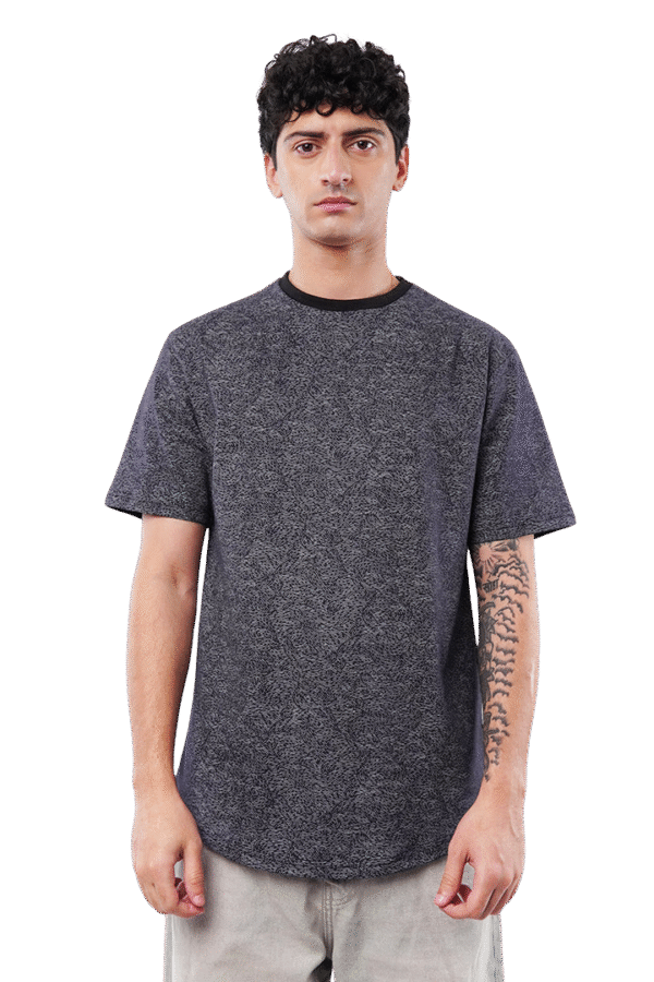 Laxile Black Textured Crew Neck T-Shirt