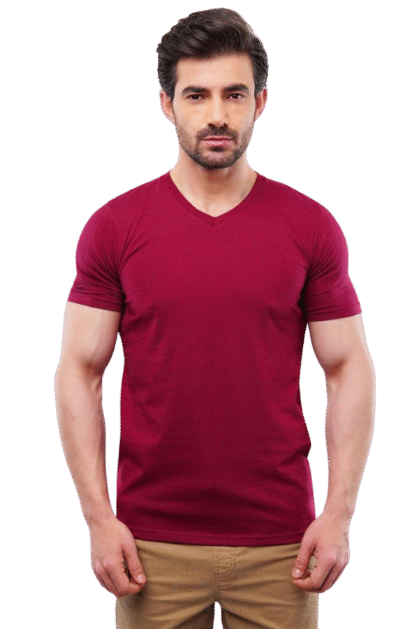 Laxile Maroon V-Neck T-Shirt for Men